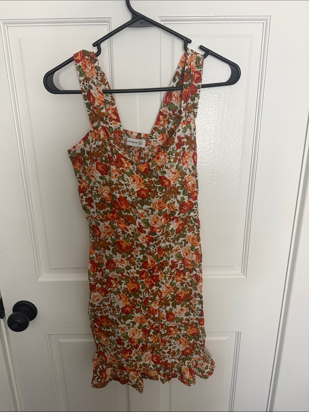 Faithfull the Brand Orange and Green Floral Mini Dress